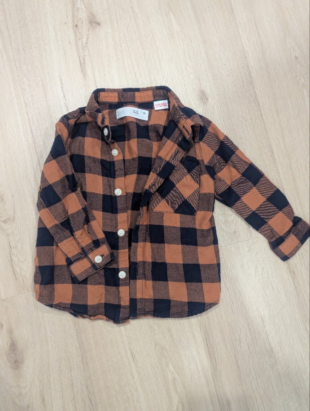 Zara Orange and Black Buffalo Plaid Button-Up Shirt